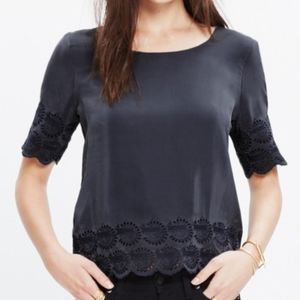 Madewell Silk Moondial Cropped Top w/ Eyelet Lace
